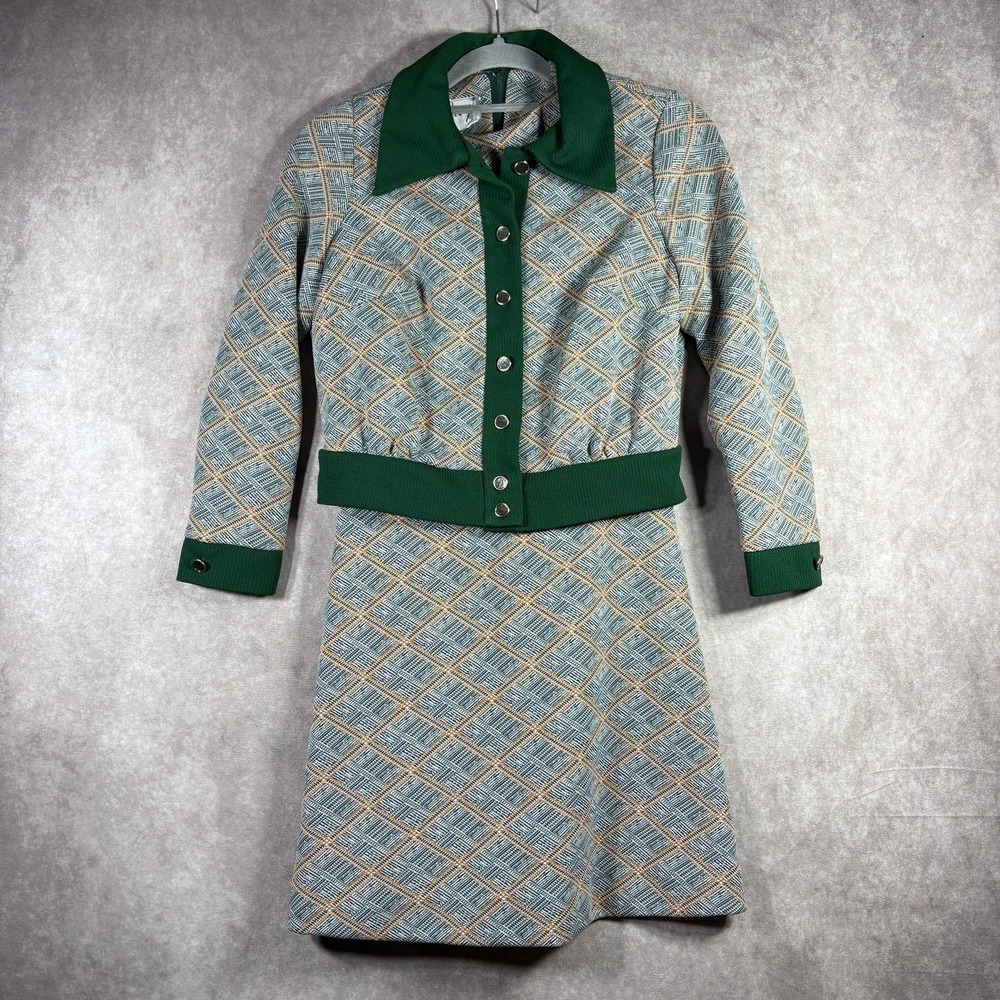 Vintage CM Coventry Dress Jacket Set Size 9/10 Green Plaid Grandmacore Secretary